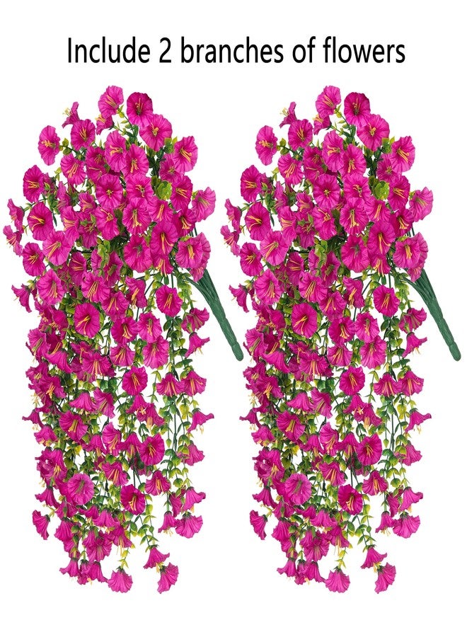 HyeFlora 2 PCS Artificial Faux Hanging Flowers Plant for Outdoor Decor,Fake Silk Morning Glory with Eucalyptus UV Resistant Realistic Trailing Vine for Wall Home Porch Patio Balcony Yard Indoor Decor, Fuchsia - Image 4
