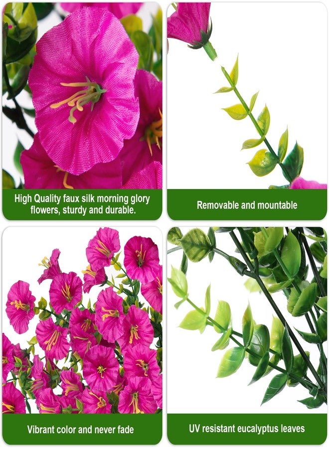 HyeFlora 2 PCS Artificial Faux Hanging Flowers Plant for Outdoor Decor,Fake Silk Morning Glory with Eucalyptus UV Resistant Realistic Trailing Vine for Wall Home Porch Patio Balcony Yard Indoor Decor, Fuchsia - Image 3