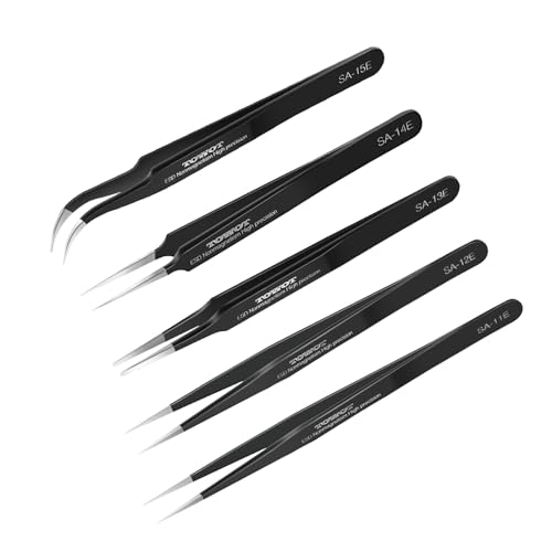 TOWOT 5 PCS Precision Tweezers Set, Premium Anti-static Stainless Steel for Craft, Electronics, Soldering, Jewelry Making, and Experimental Work Industrial Tweezers - Image 1
