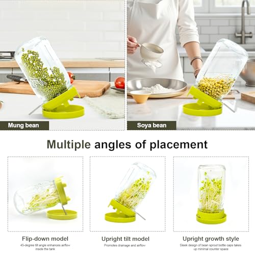 HANTUSWUS Wide Mouth Mason Jar Sprouting Kit with Sprouting Lids and Drainage Tray - Ideal for Bean, Alfalfa Sprouts and Microgreens, Vertical and Angled Placement Support（One lid and one drip tray） - Image 5