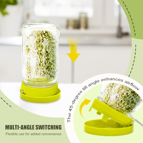 HANTUSWUS Wide Mouth Mason Jar Sprouting Kit with Sprouting Lids and Drainage Tray - Ideal for Bean, Alfalfa Sprouts and Microgreens, Vertical and Angled Placement Support（One lid and one drip tray） - Image 4