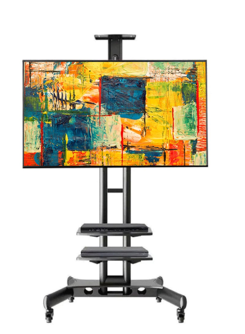 BEETEC Mobile TV Stand for 40-70 Inch TVs up to 50 kg, VESA 600x400 mm, Dual Shelf Mobile TV Trolley with Locking Wheels for Stability | TF-1500S - Image 1