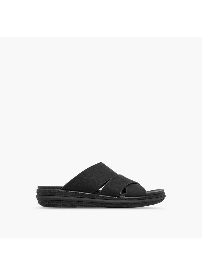 لو كونفورت صنادل رجالي بنقوش جلدية بحزام متقاطع سهل الارتداء