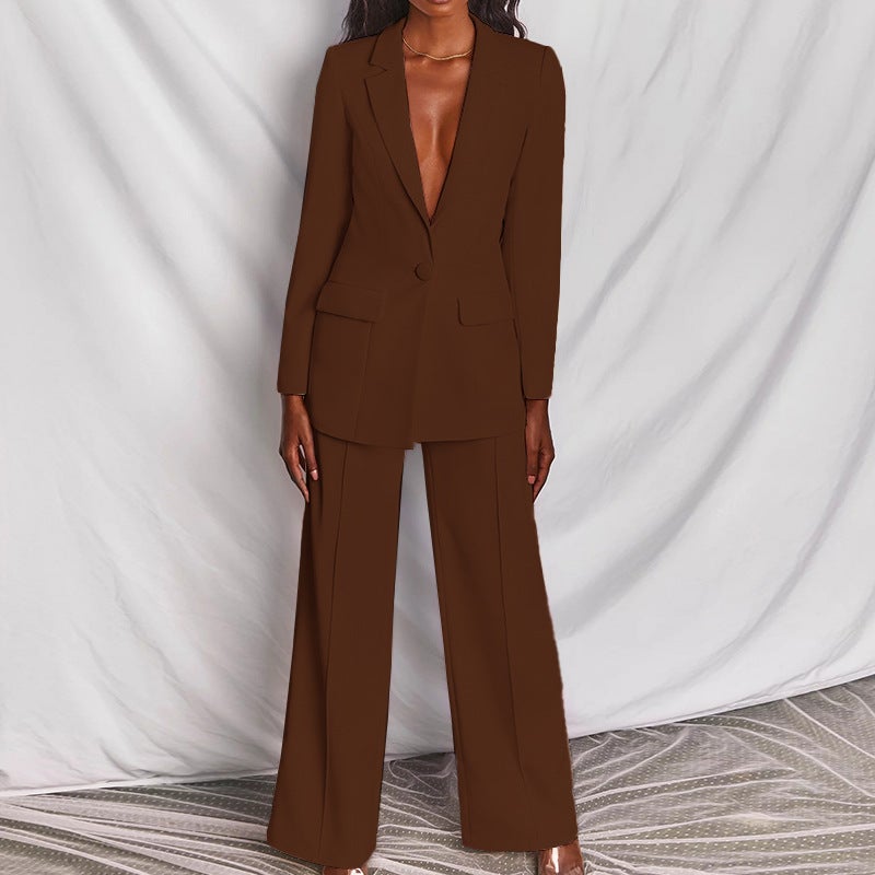 Professional style high-end womens suit suit top trousers Brown - Image 1