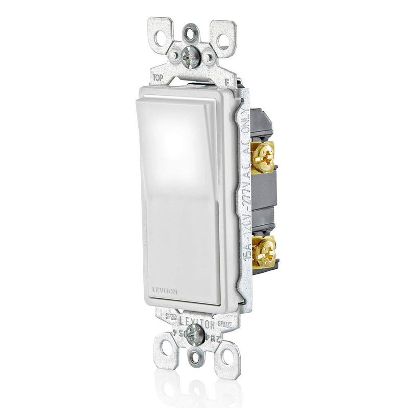 Leviton 15 Amp Decora LED Illuminated Light Wall Switch Single-Pole, L5611-2W, White - Image 2