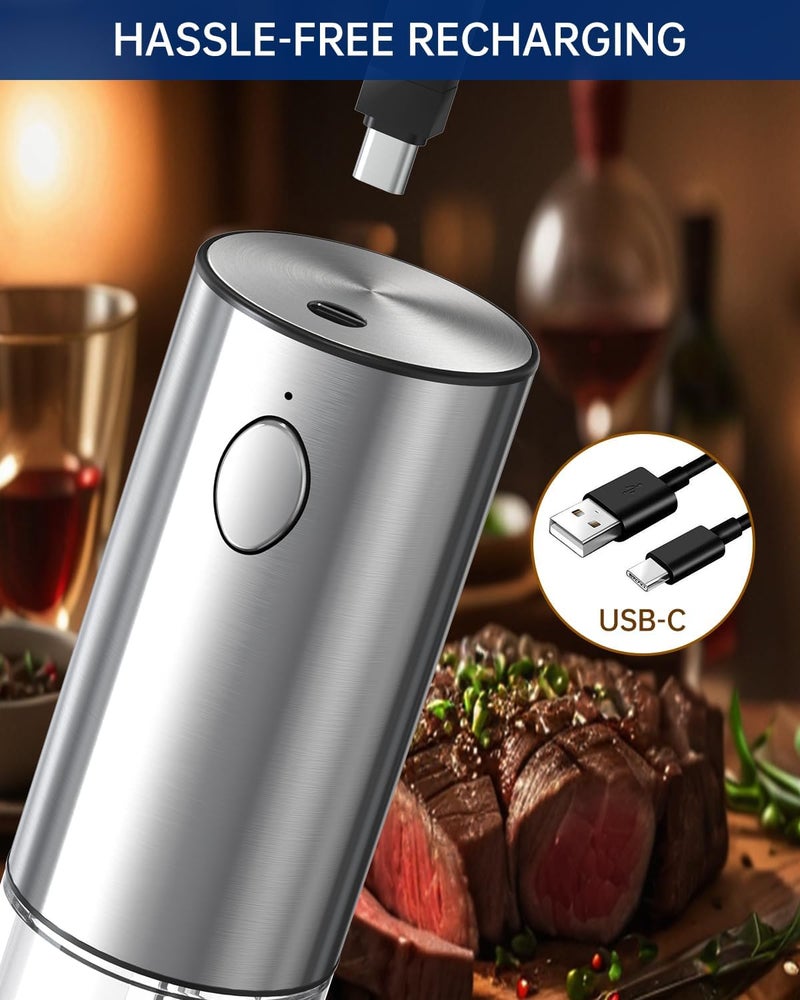 CircleJoy Stainless Steel Electric Pepper Grinder, Rechargeable Pepper Mills with LED Light, 6-Level External Adjustable Coarseness for Easy Use - Image 2