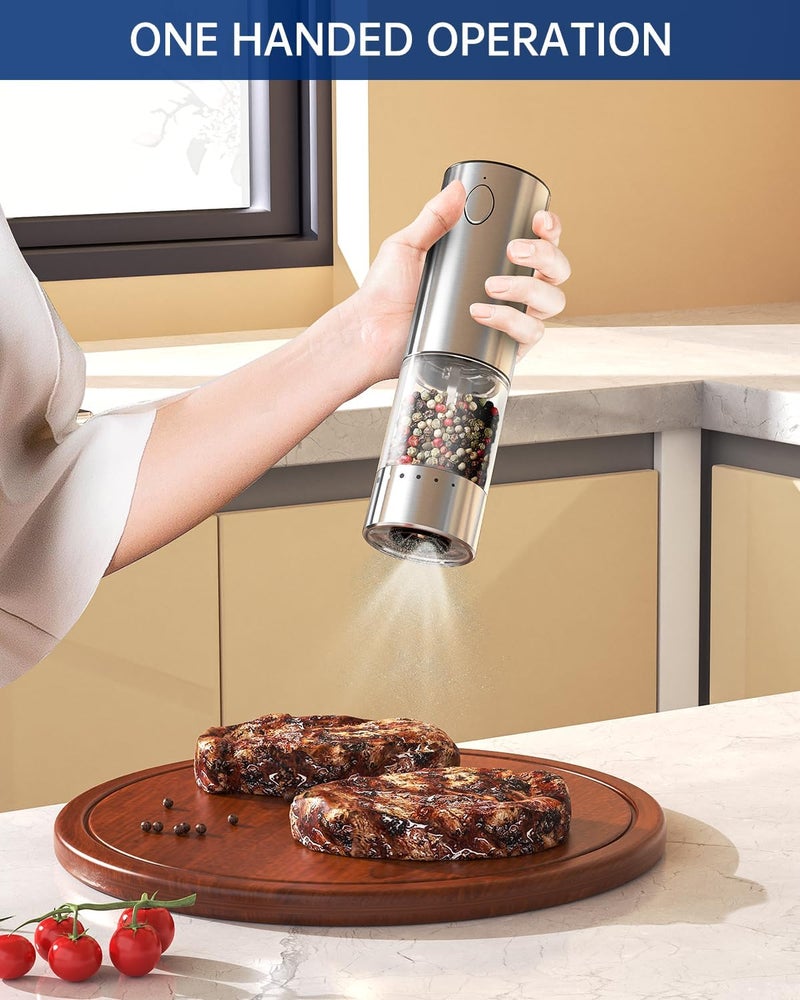 CircleJoy Stainless Steel Electric Pepper Grinder, Rechargeable Pepper Mills with LED Light, 6-Level External Adjustable Coarseness for Easy Use - Image 5