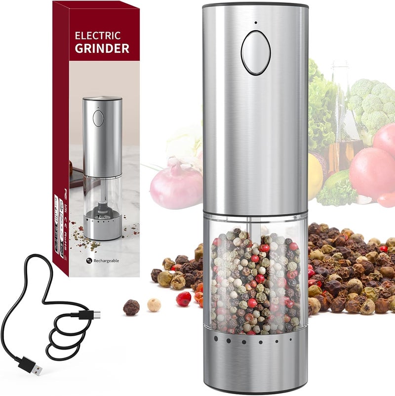 CircleJoy Stainless Steel Electric Pepper Grinder, Rechargeable Pepper Mills with LED Light, 6-Level External Adjustable Coarseness for Easy Use - Image 1