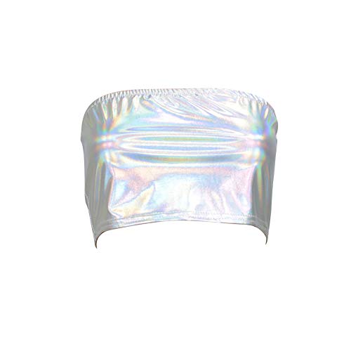FlyCC Women's Shiny Metallic Strapless Crop Tube Top Rave Bandeau Bra - Image 3