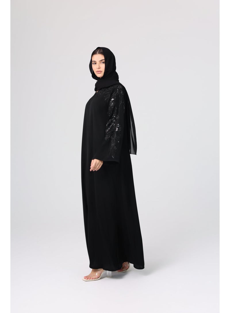 IKKXA Luxury Beaded Sleeves Embroidery Solid Abaya ABY1132 - Image 3