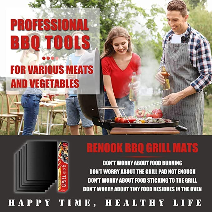 Kienlix Grill Mat Set of 4100 NonStick BBQ Grill Mats Heavy Duty Reusable and Easy to Clean Works on Electric Grill Gas Charcoal BBQ 1575 x 13Inch Black - Image 2
