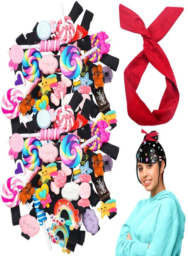 CraftyDream 31 Pcs Halloween Cartoon Costume Accessories Candy Hair Clips Red Wire Headbands Hair Accessories Candy Hair Pins Sweets Embellishments Supplies for Girls Women Party Cosplay - Image 1
