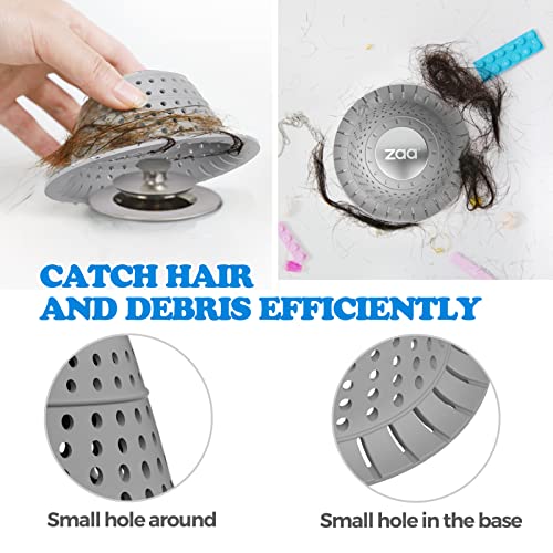 zaa Bathtub Drain Hair Catcher, Premium Silicone Shower Hair Catcher, 1Pack Collapsible Hair Stopper for Pop Up and Regular Drains of Shower, Bathtub, Bathroom, Sink, Shower Parts, Gray - Image 4