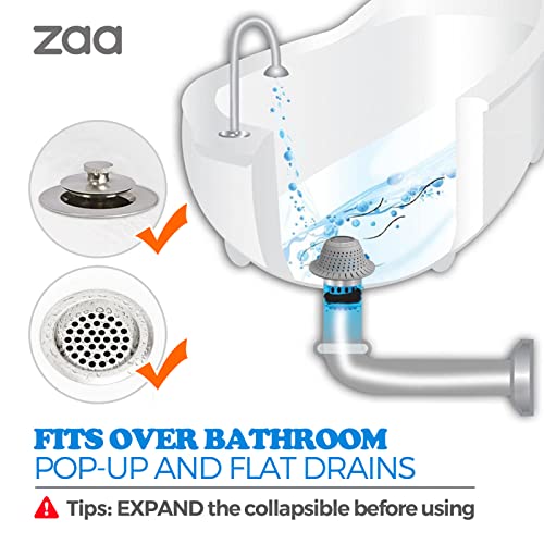 zaa Bathtub Drain Hair Catcher, Premium Silicone Shower Hair Catcher, 1Pack Collapsible Hair Stopper for Pop Up and Regular Drains of Shower, Bathtub, Bathroom, Sink, Shower Parts, Gray - Image 3