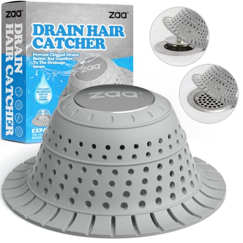 zaa Bathtub Drain Hair Catcher, Premium Silicone Shower Hair Catcher, 1Pack Collapsible Hair Stopper for Pop Up and Regular Drains of Shower, Bathtub, Bathroom, Sink, Shower Parts, Gray - Image 1