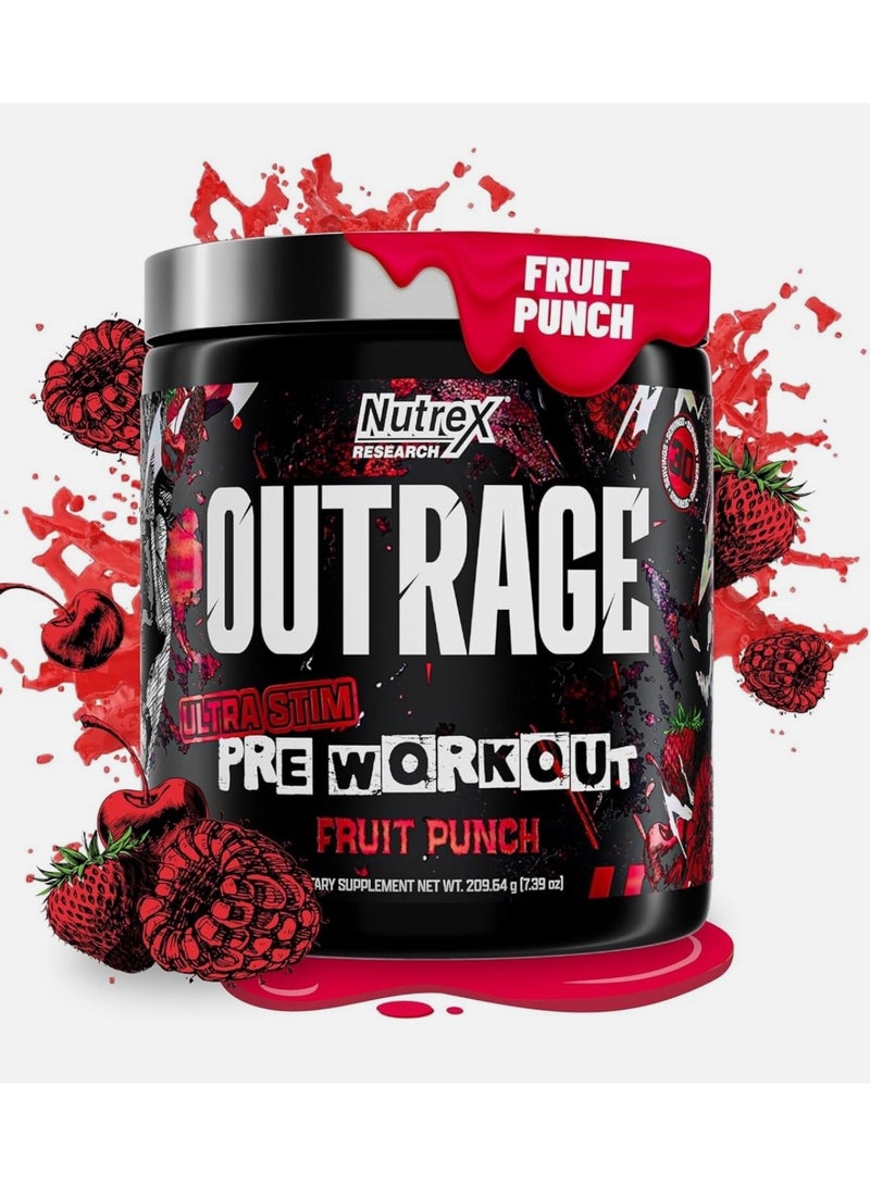 Nutrex Research Nutrex Outrage Extreme Pre-Workout Ultra Stim, Energy, Focus & Power, Fruit Punch - 30 Servings - Image 1