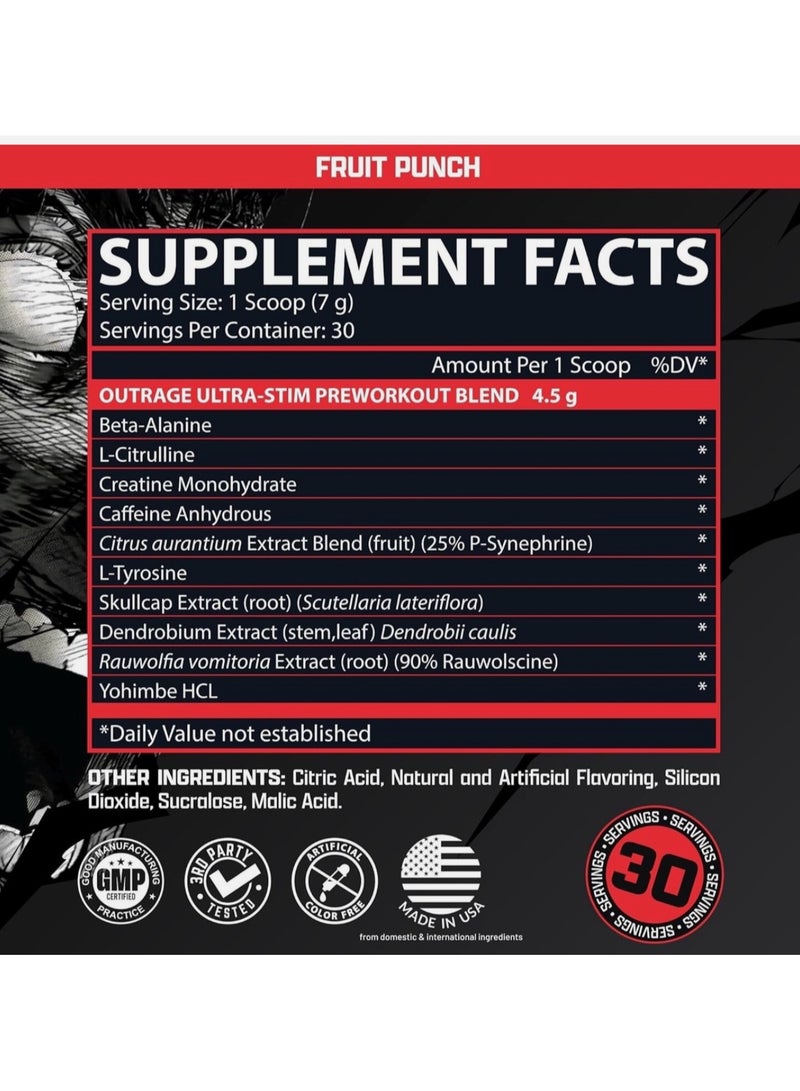 Nutrex Research Nutrex Outrage Extreme Pre-Workout Ultra Stim, Energy, Focus & Power, Fruit Punch - 30 Servings - Image 4