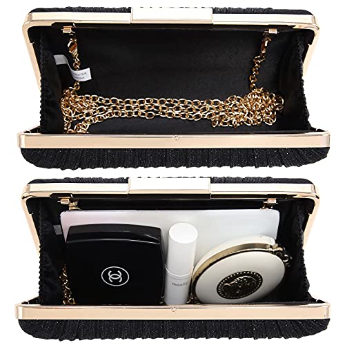 Dasein Women Evening Purses Clutch Bags Formal Party Clutches Wedding Purses Cocktail Prom Handbags (Pleated Black) - Image 5