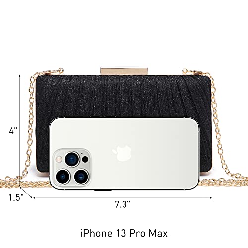 Dasein Women Evening Purses Clutch Bags Formal Party Clutches Wedding Purses Cocktail Prom Handbags (Pleated Black) - Image 4