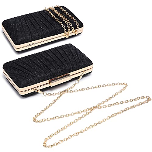 Dasein Women Evening Purses Clutch Bags Formal Party Clutches Wedding Purses Cocktail Prom Handbags (Pleated Black) - Image 3
