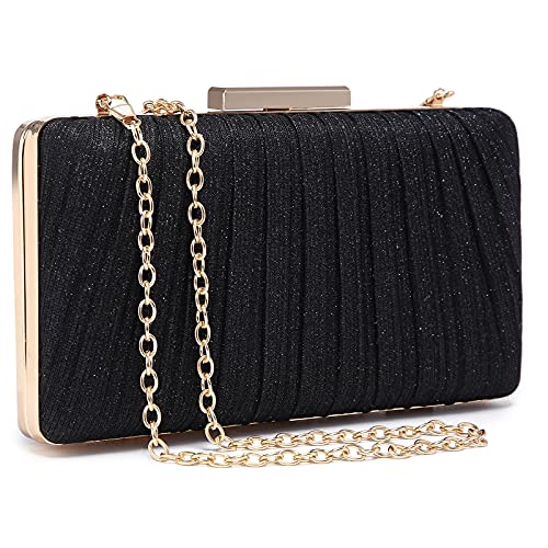 Dasein Women Evening Purses Clutch Bags Formal Party Clutches Wedding Purses Cocktail Prom Handbags (Pleated Black) - Image 1