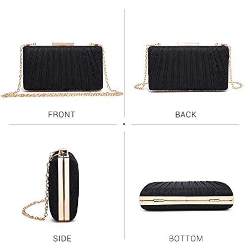 Dasein Women Evening Purses Clutch Bags Formal Party Clutches Wedding Purses Cocktail Prom Handbags (Pleated Black) - Image 2