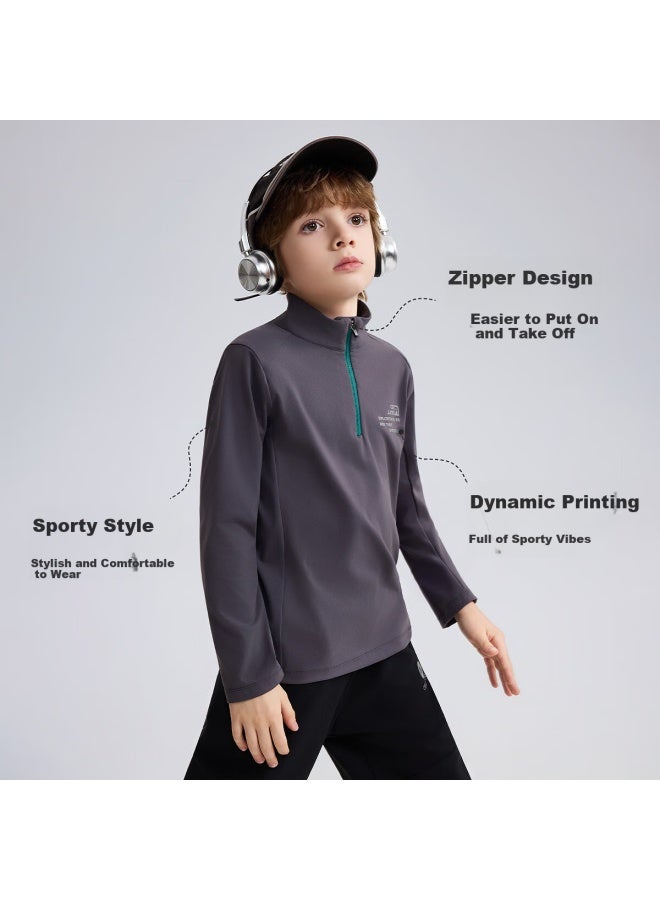 Ask Junior Double-sided Brushed Children's Long Sleeve T-shirt  Autumn Big Kids Half-zip Base Shirt For Boys - Image 2