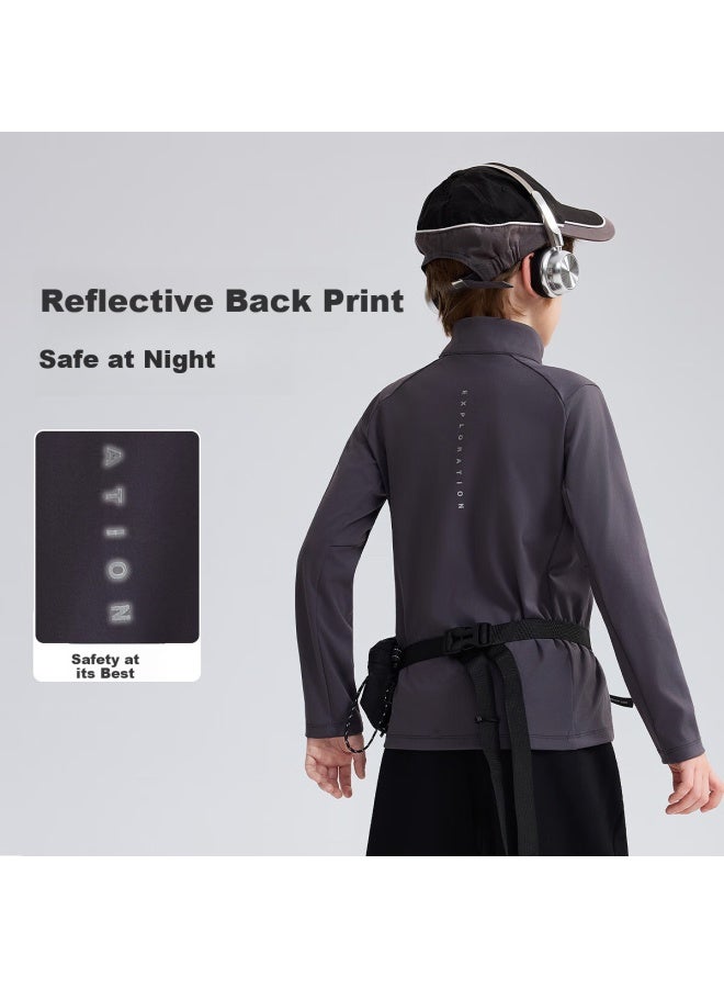 Ask Junior Double-sided Brushed Children's Long Sleeve T-shirt  Autumn Big Kids Half-zip Base Shirt For Boys - Image 1