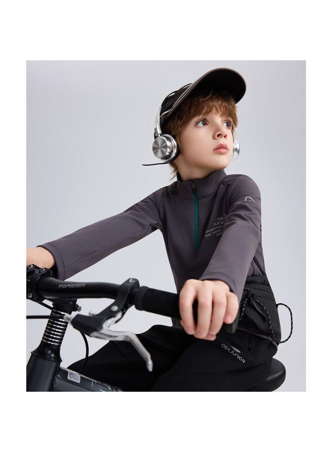 Ask Junior Double-sided Brushed Children's Long Sleeve T-shirt  Autumn Big Kids Half-zip Base Shirt For Boys - Image 3