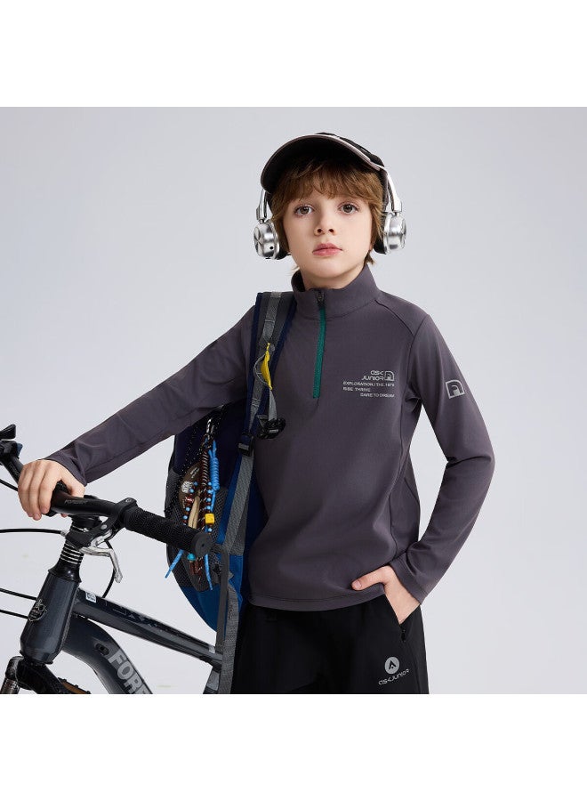 Ask Junior Double-sided Brushed Children's Long Sleeve T-shirt  Autumn Big Kids Half-zip Base Shirt For Boys - Image 4