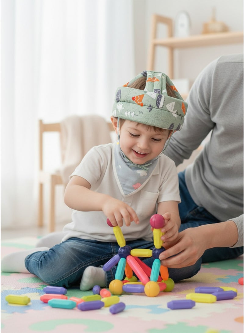 Baby Head Protection Hat – Anti-Fall & Anti-Collision Head Pad, Soft Elastic Cotton & Magnetic Sticks and Balls Construction Toy – STEM Educational Building Set, Brain Development, Creative Learning Toy for Children Bundle - Image 4