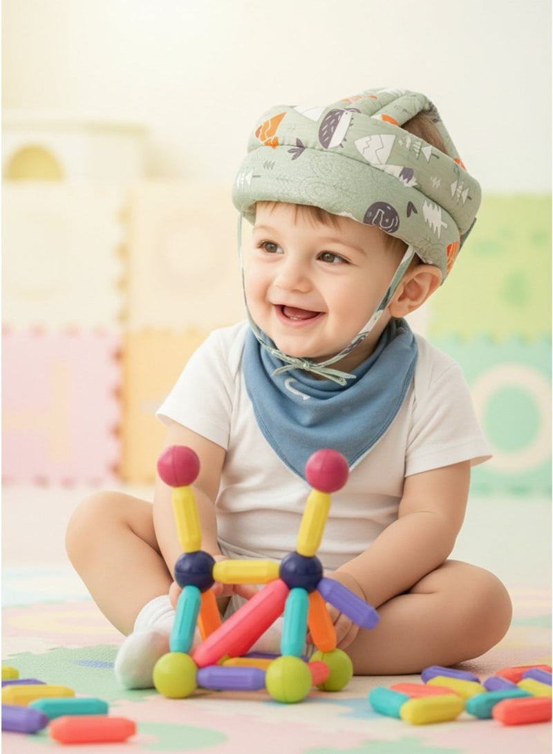 Baby Head Protection Hat – Anti-Fall & Anti-Collision Head Pad, Soft Elastic Cotton & Magnetic Sticks and Balls Construction Toy – STEM Educational Building Set, Brain Development, Creative Learning Toy for Children Bundle - Image 3