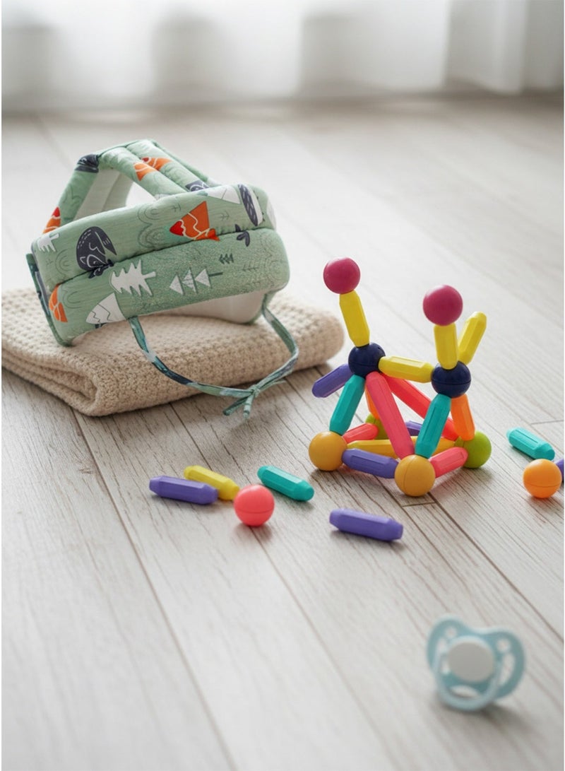 Baby Head Protection Hat – Anti-Fall & Anti-Collision Head Pad, Soft Elastic Cotton & Magnetic Sticks and Balls Construction Toy – STEM Educational Building Set, Brain Development, Creative Learning Toy for Children Bundle - Image 2