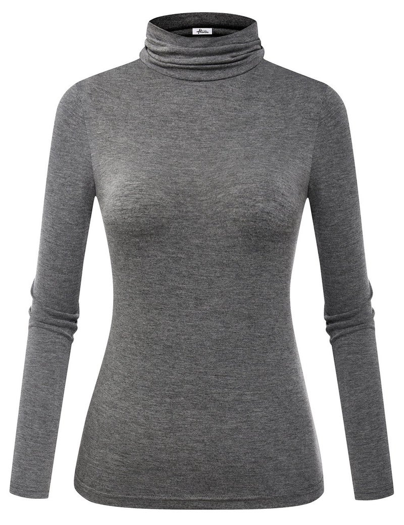 Herou Womens Turtleneck Casual Long Sleeve Slim Fitted Layer Tops Shirts Grey Medium - Image 1