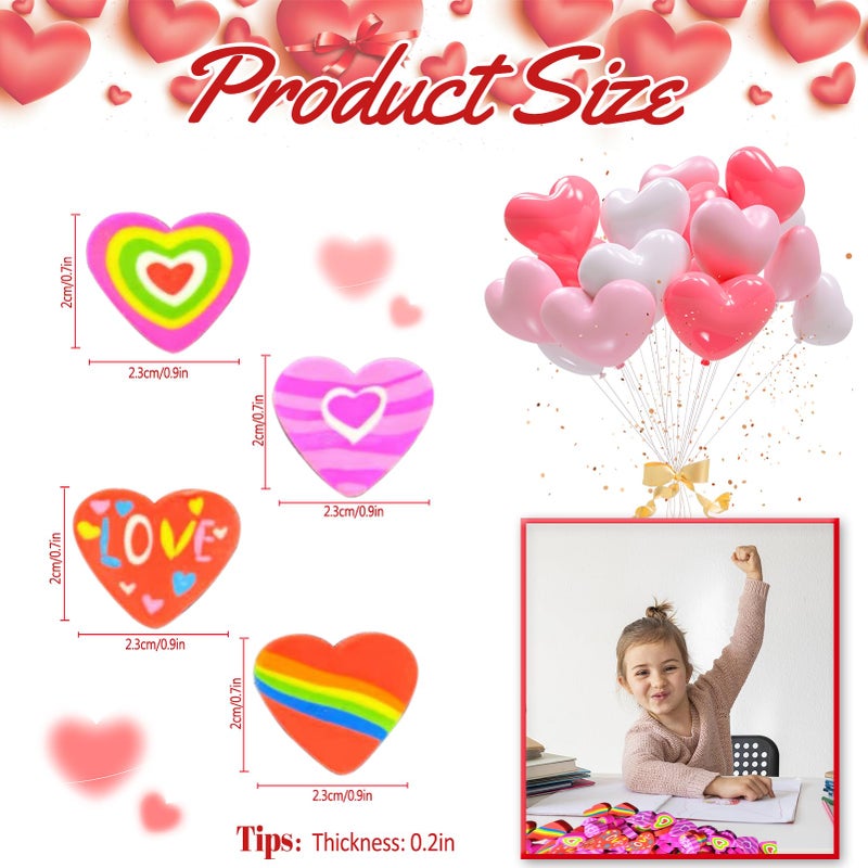 OZIO 76 Pieces Valentine Heart Pencil Erasers, Mini Erasers for Kids, Soft TPR Material, Heart Shaped, Valentine's Day Theme, Removing Pencil Markings - Image 2