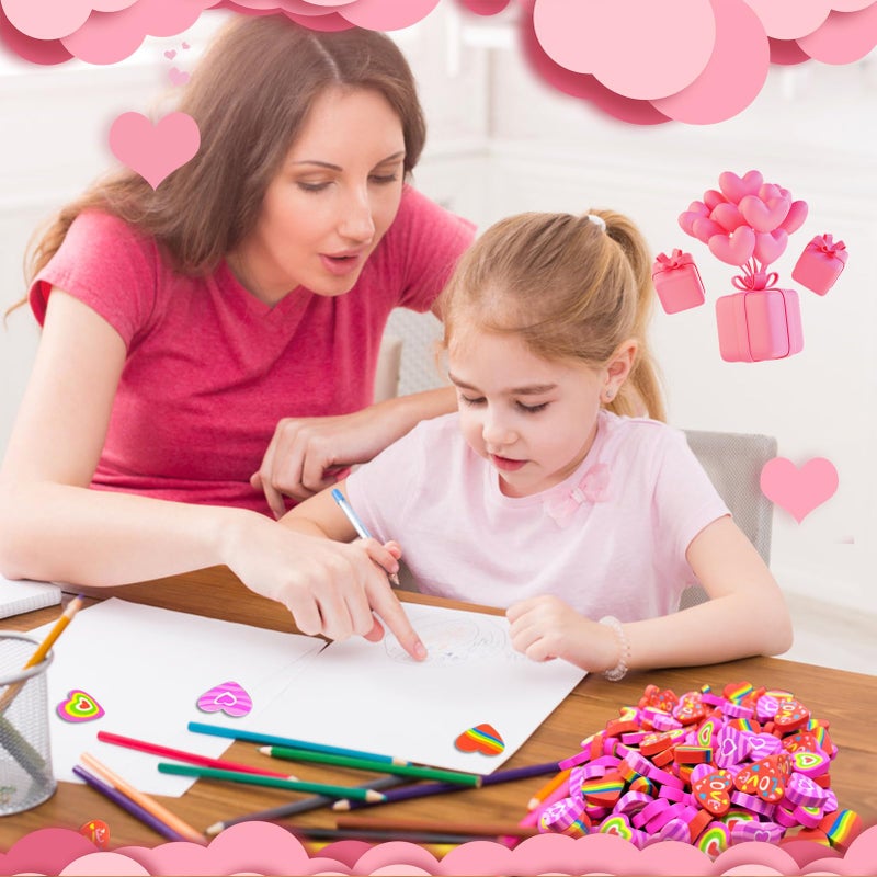 OZIO 76 Pieces Valentine Heart Pencil Erasers, Mini Erasers for Kids, Soft TPR Material, Heart Shaped, Valentine's Day Theme, Removing Pencil Markings - Image 3