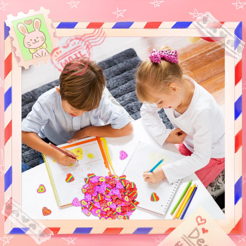 OZIO 76 Pieces Valentine Heart Pencil Erasers, Mini Erasers for Kids, Soft TPR Material, Heart Shaped, Valentine's Day Theme, Removing Pencil Markings - Image 5
