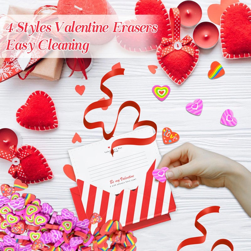 OZIO 76 Pieces Valentine Heart Pencil Erasers, Mini Erasers for Kids, Soft TPR Material, Heart Shaped, Valentine's Day Theme, Removing Pencil Markings - Image 4
