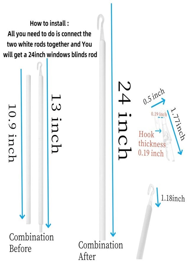 Khakho Detachable Blind Rods Blind Wands Replacement with Hook 24 Inches Blinds Handle Replacement 2 Pcs Window Blinds Wand Replacement - Image 2