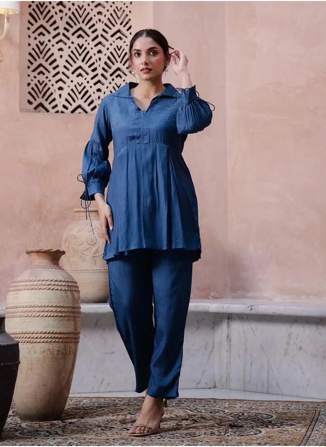 sanskrutihomes Sanskrutihomes Collared Long Sleeves Pure Cotton Top and Pants Co-Ords