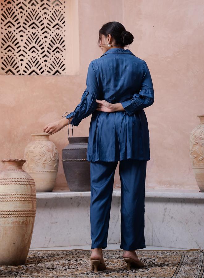 Sanskrutihomes Collared Long Sleeves Pure Cotton Top and Pants Co-Ords - Image 2