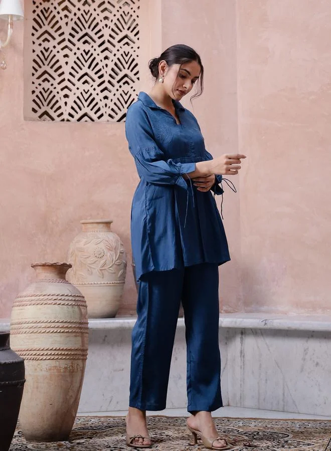 sanskrutihomes Sanskrutihomes Collared Long Sleeves Pure Cotton Top and Pants Co-Ords