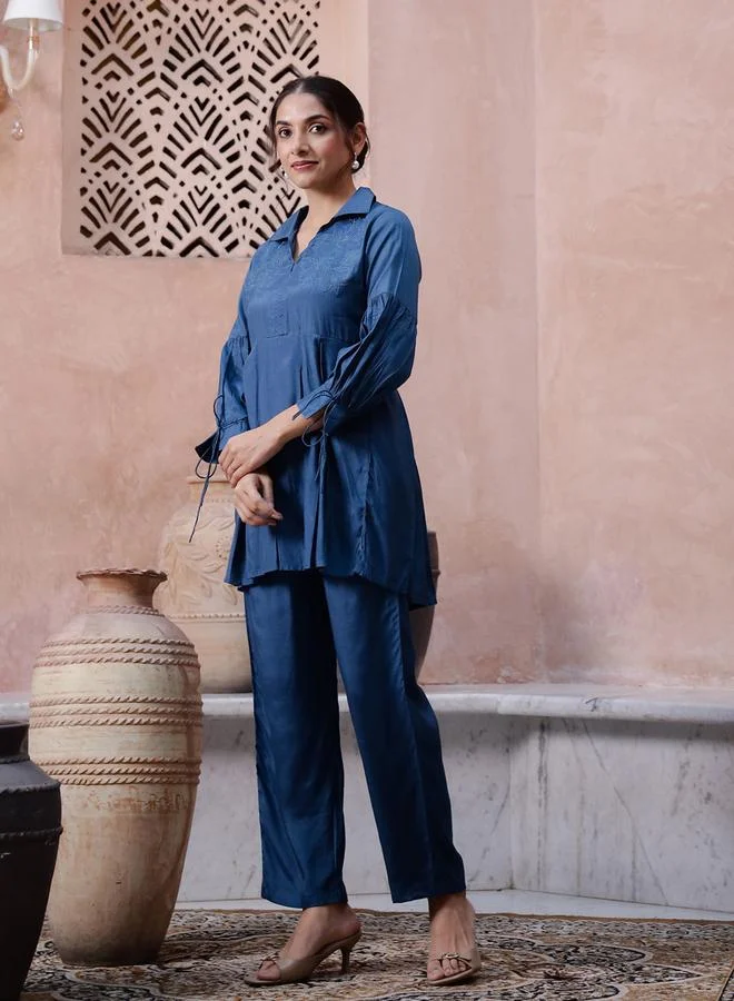 sanskrutihomes Sanskrutihomes Collared Long Sleeves Pure Cotton Top and Pants Co-Ords