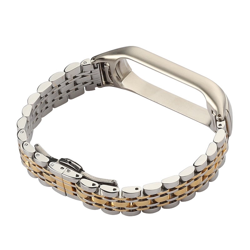 erorex For Xiaomi Mi Band 6 / 5 Seven-Beads Stainless Steel Watch Band(Silver Gold) - Image 2