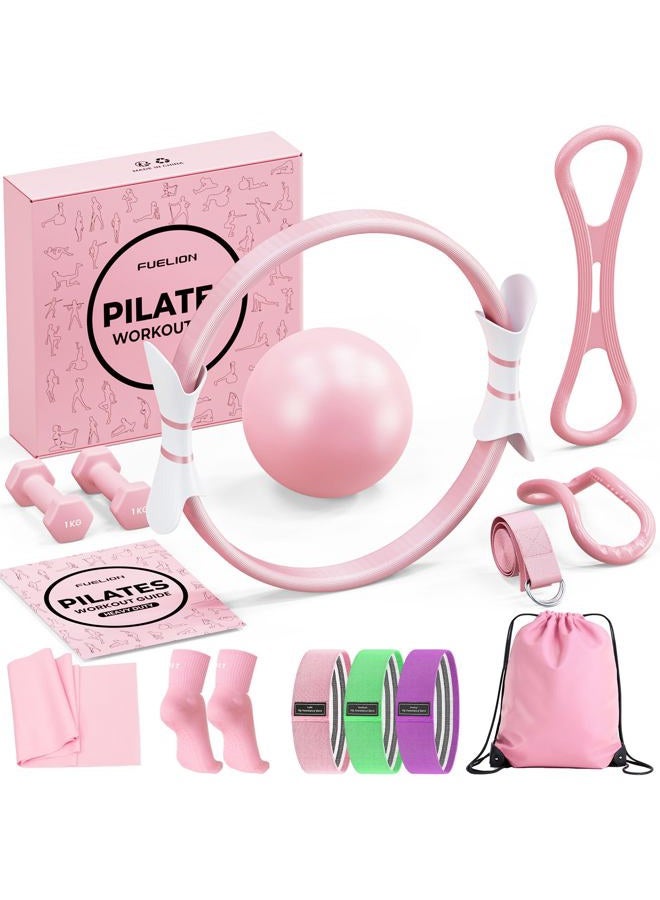 Fuelion Pilates Ring Set for Women, Home Workout Pilates Equipment with Resistance Bands, 14'' Magic Circle, Mini Ball, Pilates Starter Kit for Strength, Toning and Flexibility, Workout Guide Included - Image 1