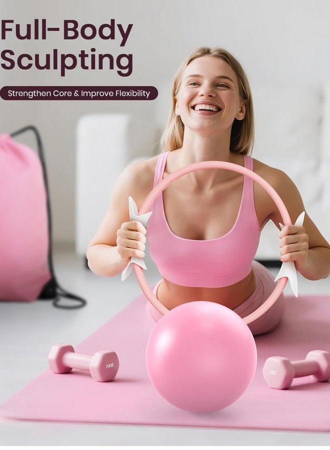 Fuelion Pilates Ring Set for Women, Home Workout Pilates Equipment with Resistance Bands, 14'' Magic Circle, Mini Ball, Pilates Starter Kit for Strength, Toning and Flexibility, Workout Guide Included - Image 3