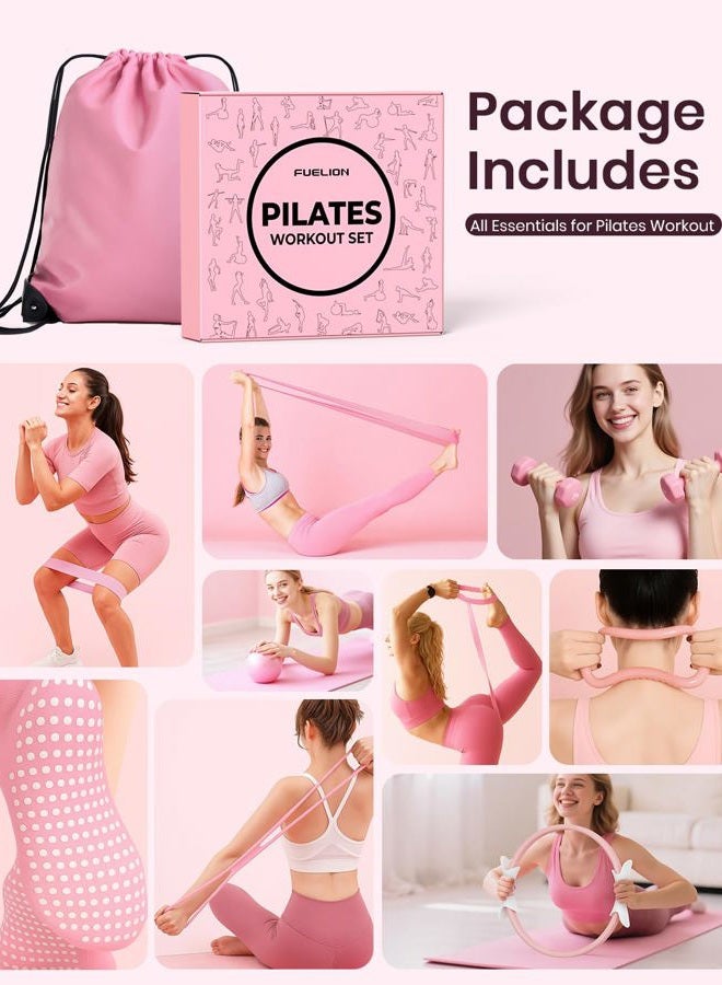 Fuelion Pilates Ring Set for Women, Home Workout Pilates Equipment with Resistance Bands, 14'' Magic Circle, Mini Ball, Pilates Starter Kit for Strength, Toning and Flexibility, Workout Guide Included - Image 2