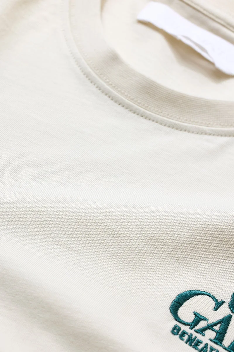 SNITCH Off-White Floral Half Sleeve Slim Fit T-Shirt