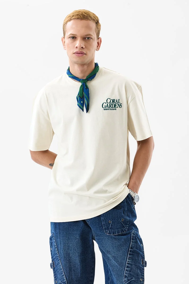 SNITCH Off-White Floral Half Sleeve Slim Fit T-Shirt