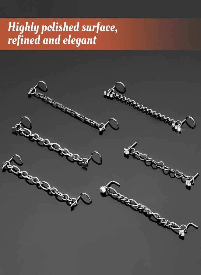 MTLEE Nose Chain Nose Ring Chain Nose Chain Piercing Across Nose Nose to Ear Chain Jewelry Double Nose Ring with Chain Stainless Steel for Women Men Nose Piercing Stud Nostril Jewelry (Silver, 1.5) - Image 5